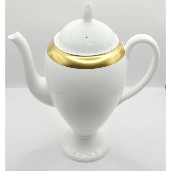 Wedgwood Satine Gold Coffee Pot Globe Gold Banded New Opened Box - Picture 2 of 14